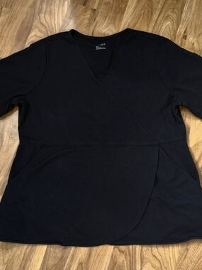 Jaanuu Womens 2X Mock Wrap Tulip Scrub Top Black Work Nurse CNA Healthcare